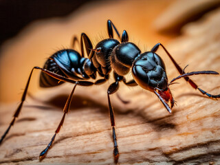 Black ant on the ground in nature