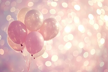 Festive background with balloons, and bokeh lights space for text.