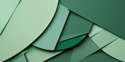 Abstract green color paper texture background. Minimal paper cut style composition with layers of geometric shapes and lines in green tone shades