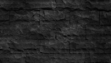 Rolgordijnen Black stone brick wall texture rough background © DarkMoon