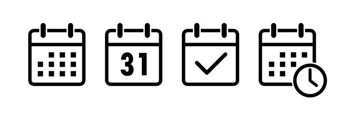 Calender icon set. Meeting, Deadline, Time management, Appointment schedule line icons.