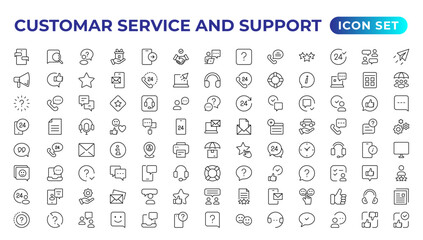 Customer service icon set.Contains customer satisfaction, assistance,experience, operator, and technical support icons. Solid collection.Simple Set of Help Support Related Vector Line Icons.