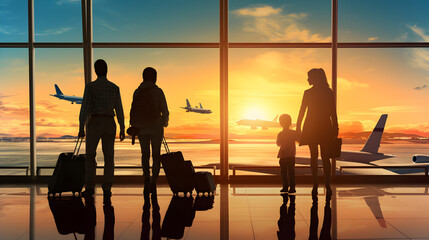 Family at airport travelling with young child
