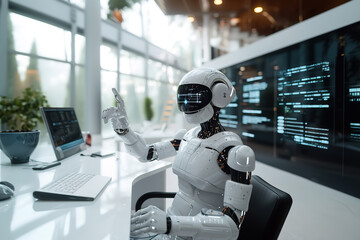 Robot operated intelligent device office scenarios in the future world - concept of artificial intelligence