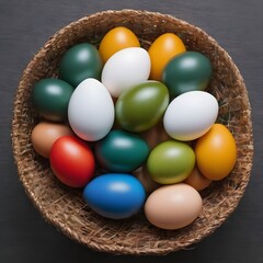 Png Set Eggs of different colors placed on a transparent background One flower shaped egg made of two red yellow green and blue eggs Quail eggs in a basket 