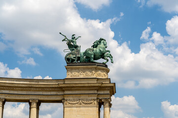 Millennium Monument to the Archangel Gabriel in Heroes' Square in Budapest. Hungary.