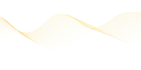 Golden, yellow wave, curve, ocean line on transparent background. Abstract frequency sound wave technology and science background. Wavy banner, template design.