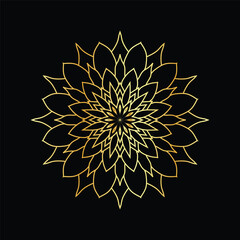 Golden mandala on a black background, vector illustration.