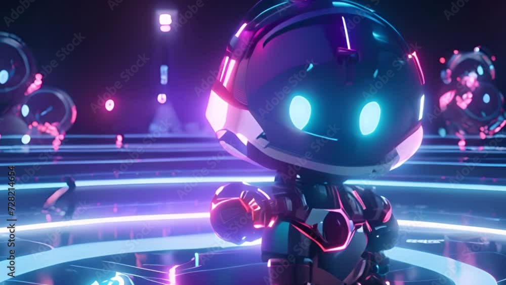 Poster robot standing in front of a circle of neon lights generative ai