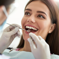 Modern dentistry: a detailed examination of the patient's teeth.