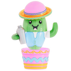 Cinco De Mayo , Cute Cactus with tiny mixing shaker on transparent background , 3D Rendering