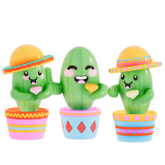 Cinco De Mayo , Cute Cactus holding Margarita on transparent background , 3D Rendering