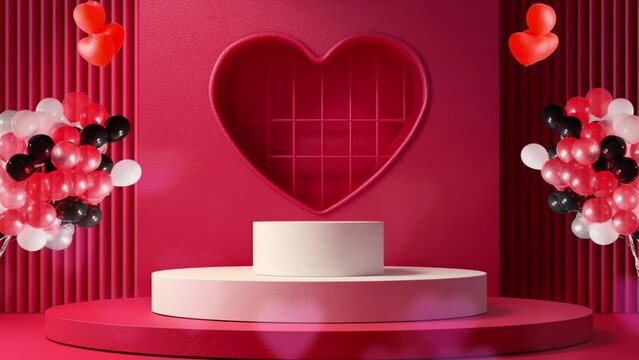 stage podium decorated with heart shape lighting for valentine, with animation looping video style