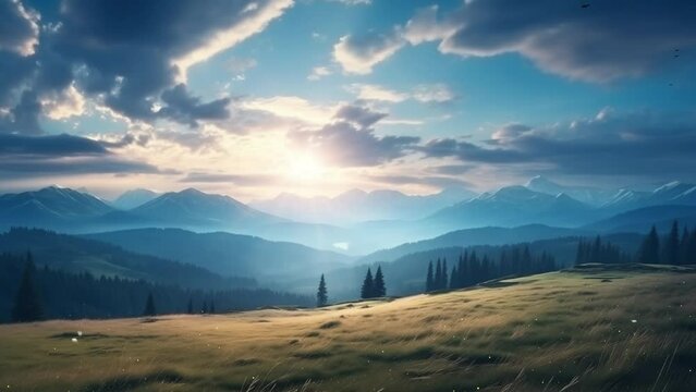 high mountain in morning time beautiful natural landscape. landscape on sunny bright day. seamless looping overlay 4k virtual video animation background 