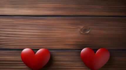 3d rendering red hearts on wooden background Valentine's Day greeting card Heart on a wooden background.