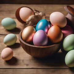 against a wooden background, Easter eggs