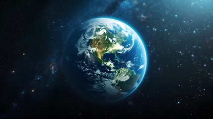 Nightly Planet earth globe in dark outer space. Satellite, Solar system element, surface.