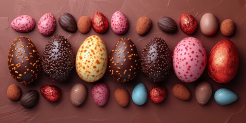 chocolate easter eggs on a brown background
