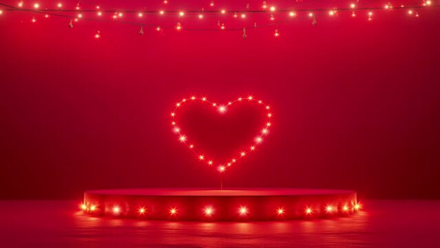 stage podium decorated with heart shape lighting for valentine, with animation looping video style