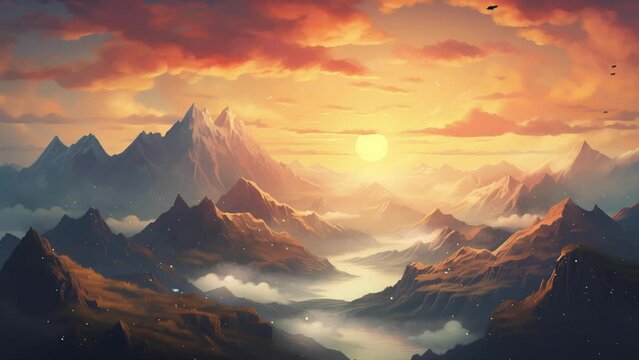 beautiful sunrise background. sunrise over mountains. sunrise in the mountains. seamless looping overlay 4k virtual video animation background 