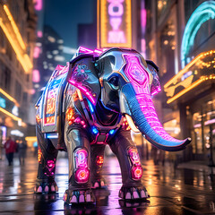 Fototapeta na wymiar Majestic Robotic Elephant, elephant at night, elephant in the city, Generative AI 