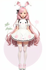 little chibi girl in a pink easter dress