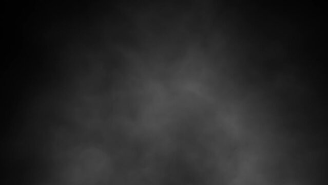 Realistic dark black and white cloud of smoke loop animation background.