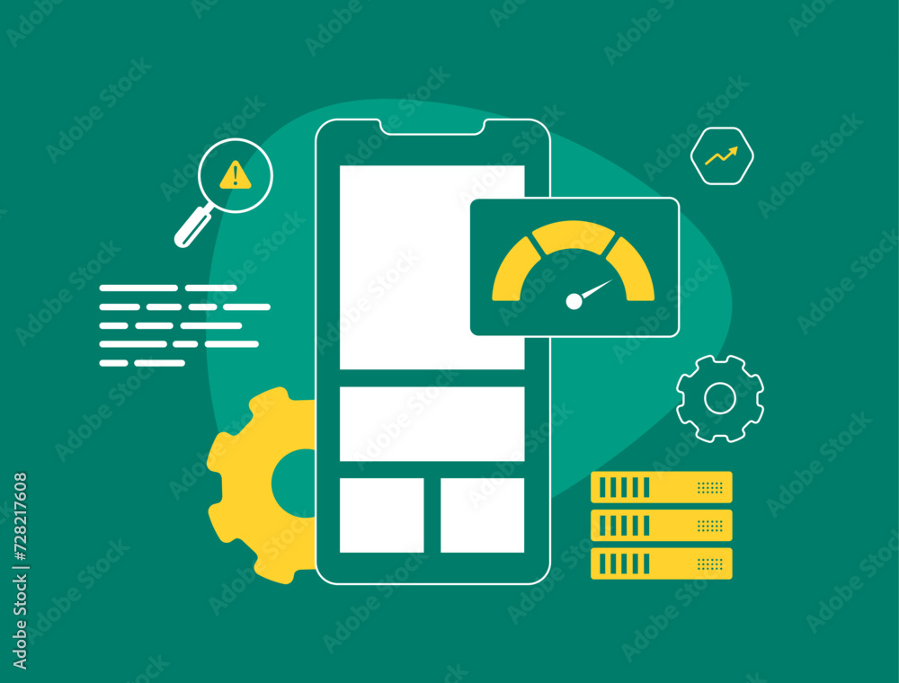 Poster mobile website performance optimization. boost seo with faster loading times. smartphone browser wit