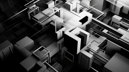 3D Monochrome Abstract Geometric Background. Generative AI