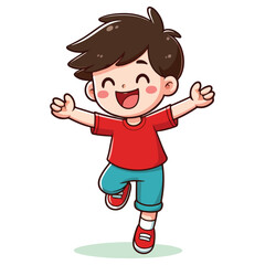  cute boy waving hand cartoon vector icon illustration
