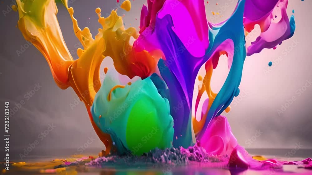 Poster colorful paint splashing into water - a mesmerizing display of vibrant generative ai