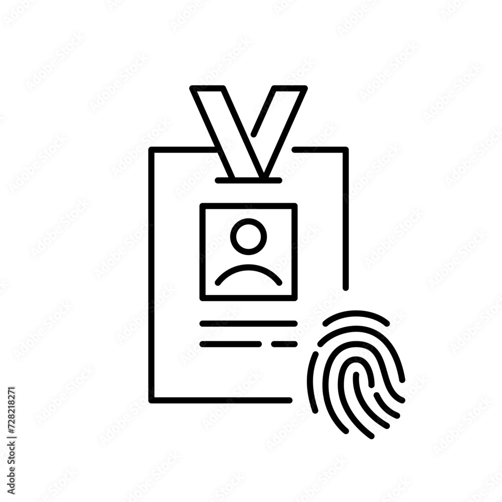 Poster access id card with biometric data. fingerprint and id badge. pixel perfect icon