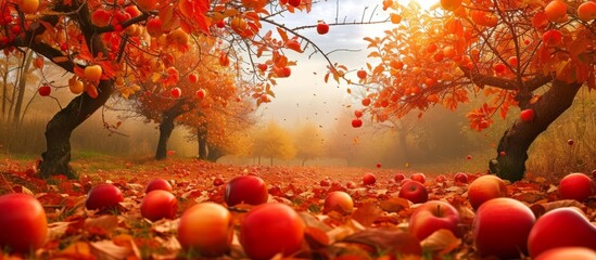 Autumn Panoramic Image of Apple Orchard