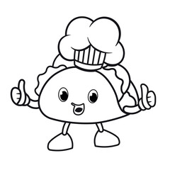 Burger cartoon line art vector illustration, burger chef cartoon vector outline