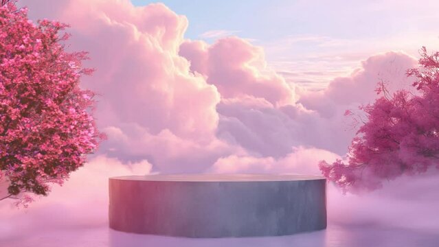 Natural beauty podium backdrop for product display with dreamy sky animation looping video style