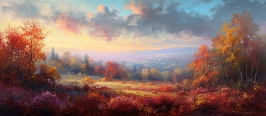 Landscape: Late Autumn Serenity in a Mesmerizing Landscape, Late Autumn Landscape Painting Creates a Picturesque Late Autumn Landscape Scene