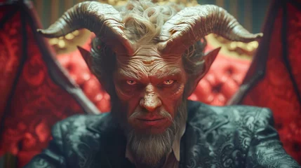 Fotobehang Portrait of an old devil man with horns. Portrait of a devil man with horns © Aliaksandra