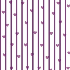 Purple and white striped with heart seamless pattern abstract background