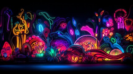 Abstract multicolored neon pattern on a black background. Graffiti, art, creativity.