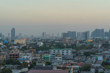 Naklejka premium Aerial view of Bangkok Downtown Skyline, Thailand. Financial district and business centers in smart urban city in Asia. Skyscraper and high-rise buildings.