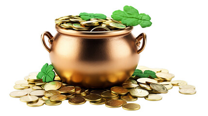 St. Patrick's day - Leprechaun pot of gold and luck, isolated on transparent, Generative ai