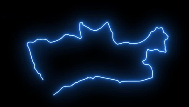 Animated map of Mardin in Turkey with a glowing neon effect