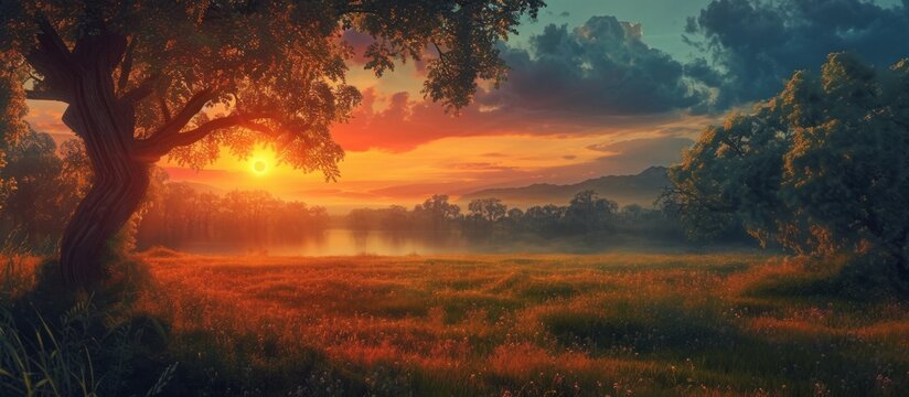 Lush Landscape, Serene Meadow, Sunset: A Mesmerizing Blend of Landscape, Meadow, and Sunset