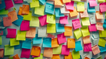 white wall covered with colorful post-it notes - obrazy, fototapety, plakaty