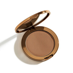 Open compact bronzer with mirror on a clean white background, highlighting beauty and cosmetics
