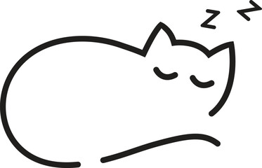 Black cute cat sleeping curled up in a ball in cartoon style. Vector illustration, isolated on white background