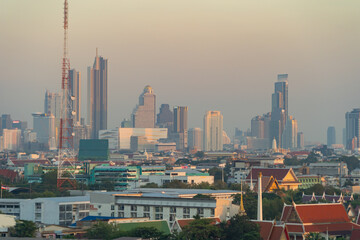 Aerial view of Bangkok Downtown Skyline, Thailand. Financial district and business centers in smart urban city in Asia. Skyscraper and high-rise buildings.