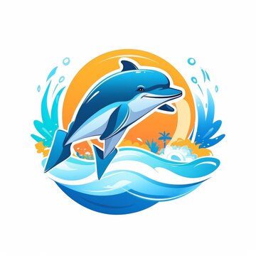 flat vector logo of animal dolphin playful flat dolphin logo for a water park, showcasing agility and joy