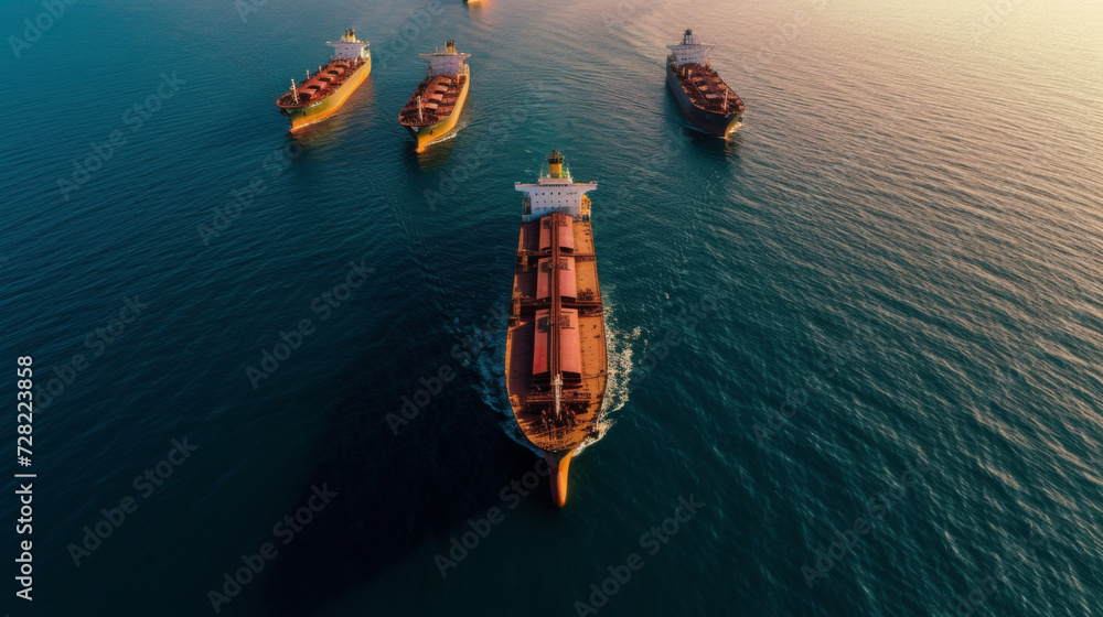 Poster a group of grain carriers sail together in a synced formation each ship playing a specific role in t