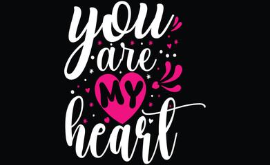 You are my heart calligraphy with little note. Vector lettering for greeting card or photo album. Calligraphic hand drawn font. Font composition